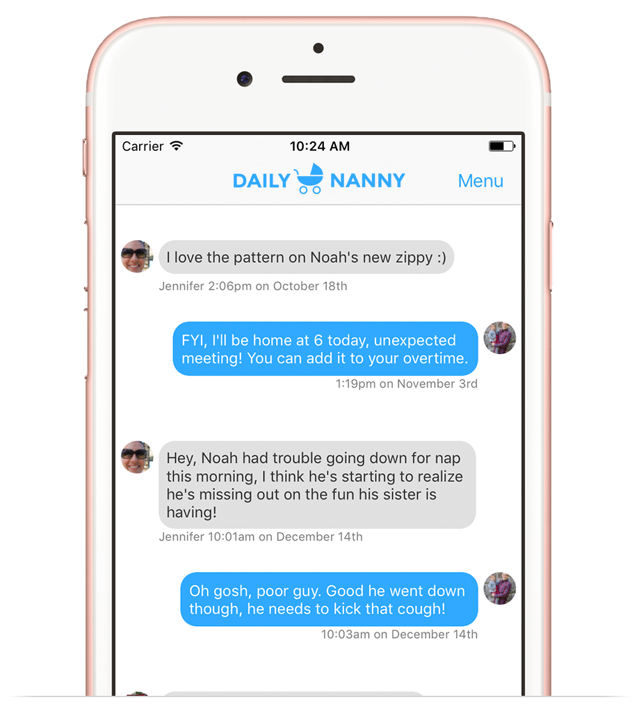 Messaging through the Daily Nanny app
